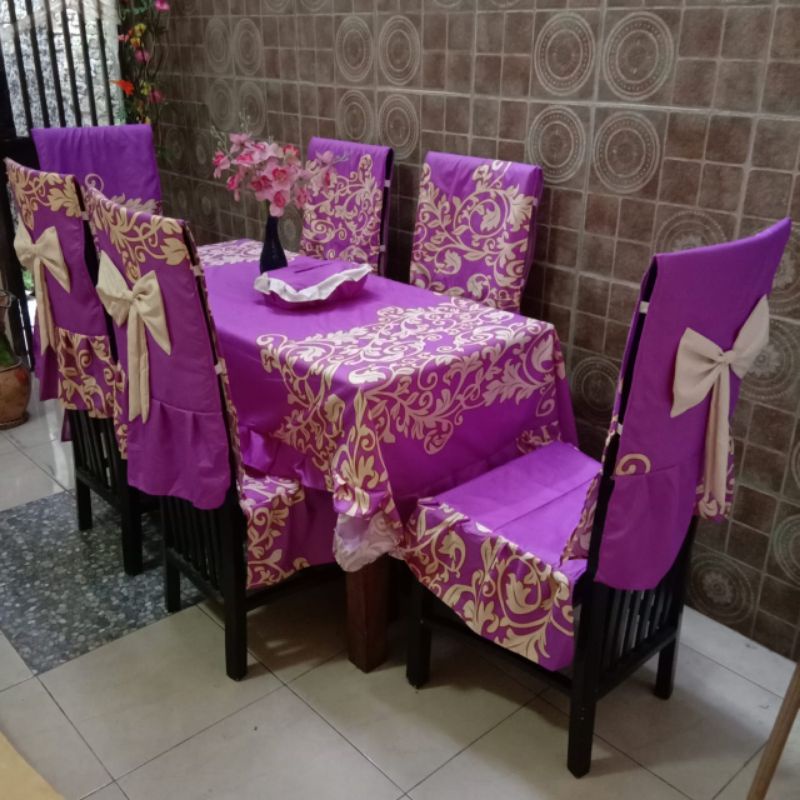 SET MEJA MAKAN COVER KURSI 6