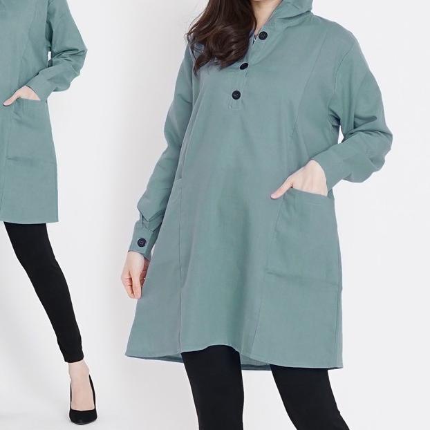 ◊ BAJU TUNIK WANITA ATASAN HOODIE JUMBO BIG SIZE KANCING DEPAN SWEATER 6866 KATUN XL XXL XXXL ELEGAN