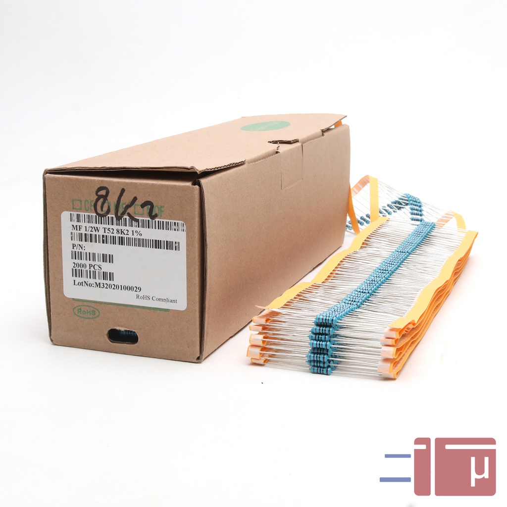 x10 Resistor 8K2 8.2K 1/2W Metal Film 1% Taiwan Kaki Tembaga