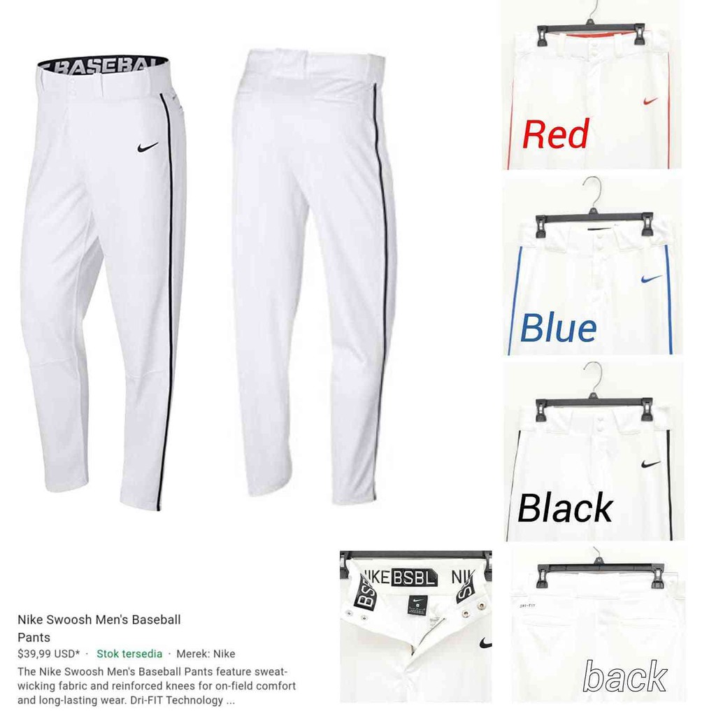 nike white baseball pants with black piping