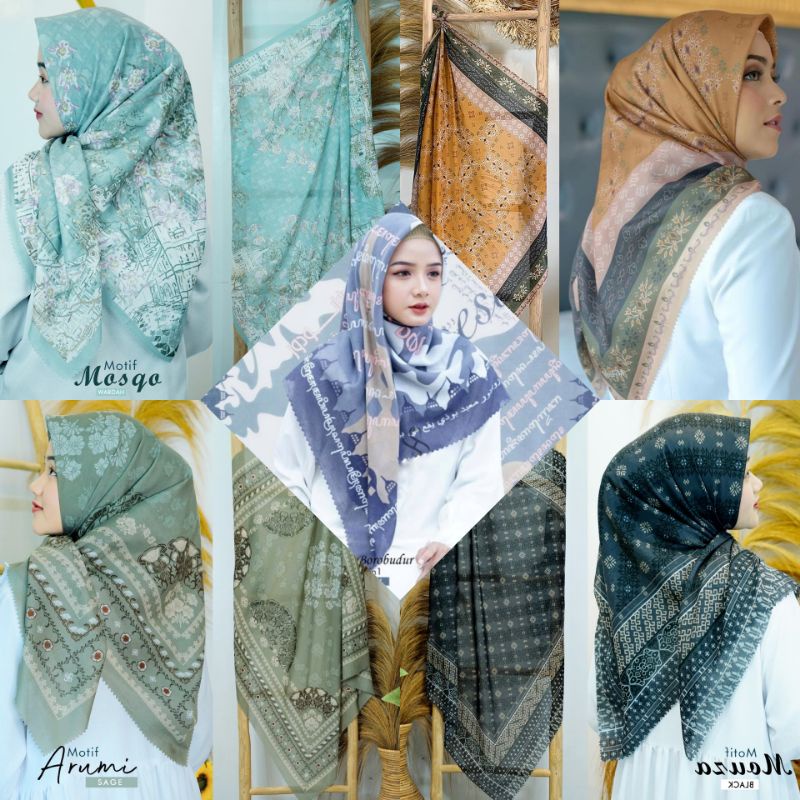 (Part 2) Hijab Denay KW Segiempat Motif Voal Lasercut / Button Scarf Mylady Bunga 115 x 115 cm