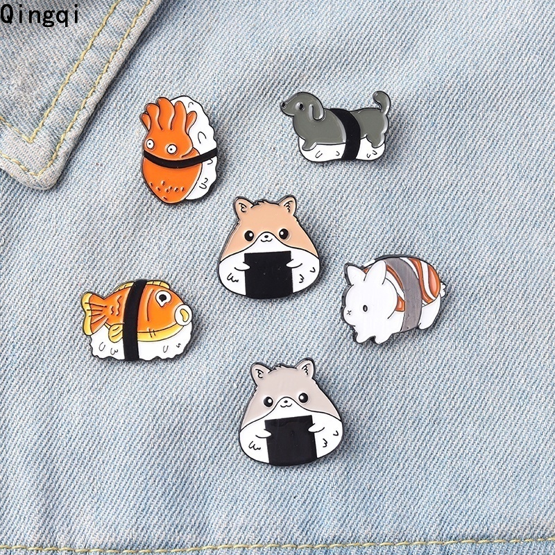 Bros Pin Enamel Desain Kartun Sushi Nasi Makanan Jepang Untuk Hadiah Teman