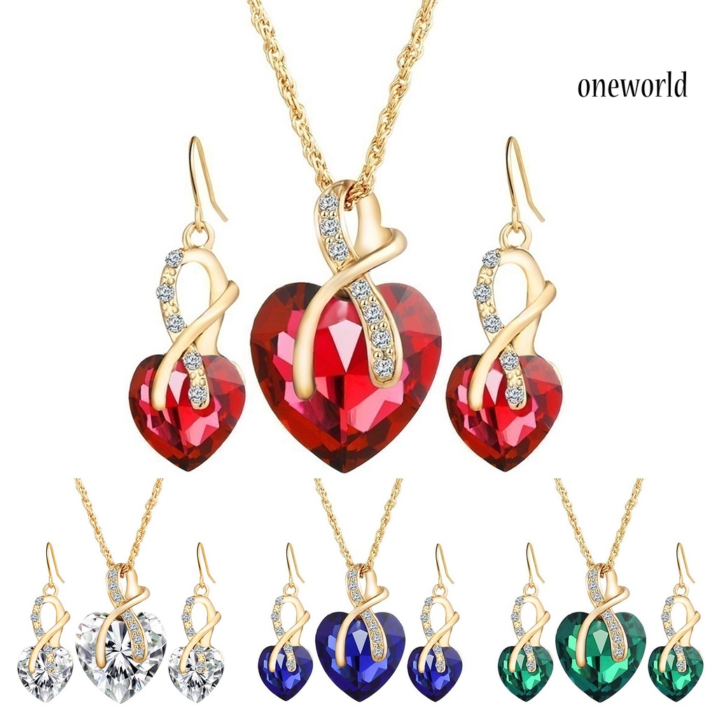 OW@ Jewelry Set Heart-Shaped Durable Alloy Necklace Earrings Jewelry Sets for Party