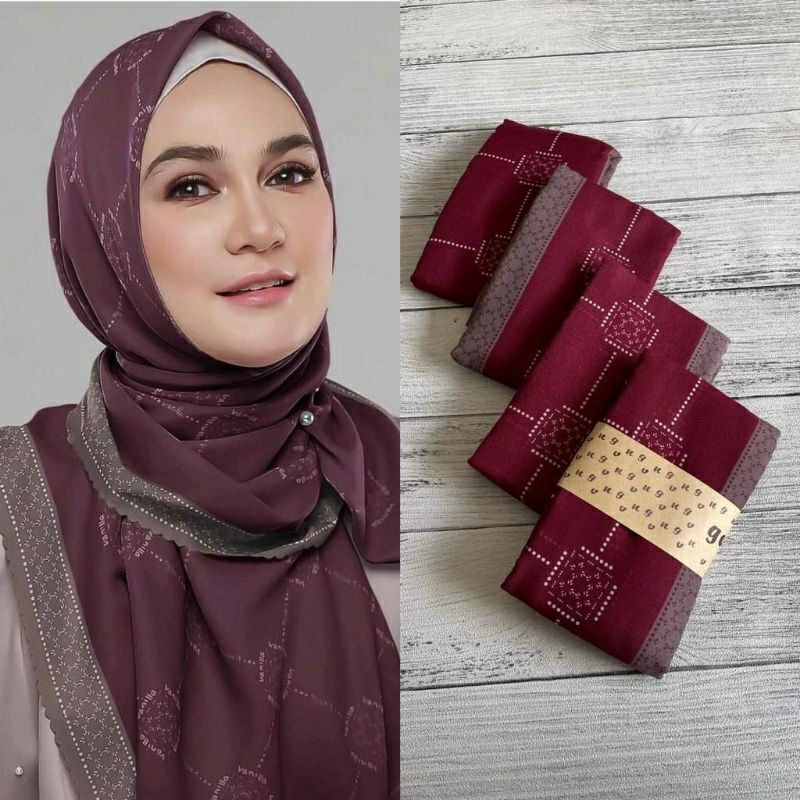 hijab segiempat voal motif koran arab premium / segiempat koran arab lasercut premium sz 115 x 115cm-Luna maron