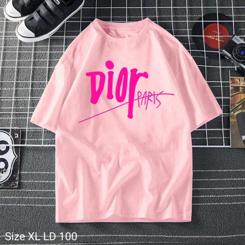 BAJU KAOS MURAH XL LD100 DIOR PARIS pink wanita lucu katun halus cotton combed 30S besar jumbo bigsi