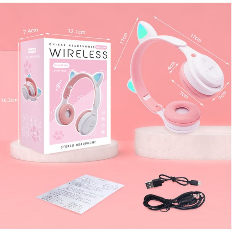 Cat Ear M6 Headphone Gaming Bluetooth Wireless Cat Ear Headset LED