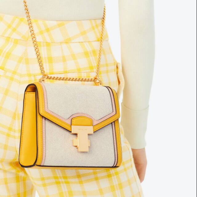 Tory Burch Juliette Canvas Mini Bag yellow white tas original authentic asli
