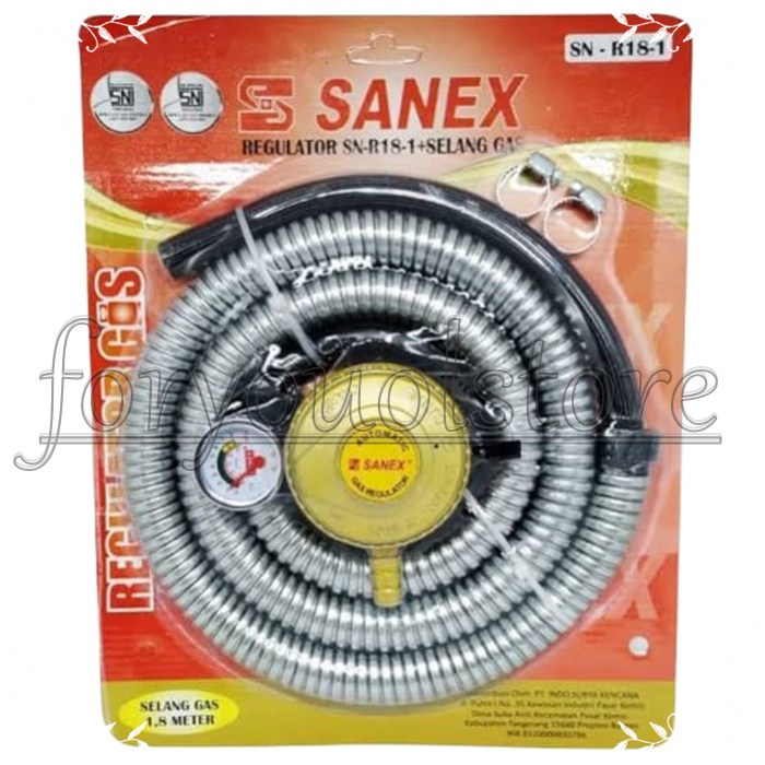 Sanex Paket Selang Flexi 1.8 meter + Regulator Meter /Regulator Kompor Gas / Selang Kompor Gas / Selang Lapisan Anti Bocor /Selang Dan Regulator Kompor Gas / Selang Gas ( Paket Meteran ) + Regulator Gas