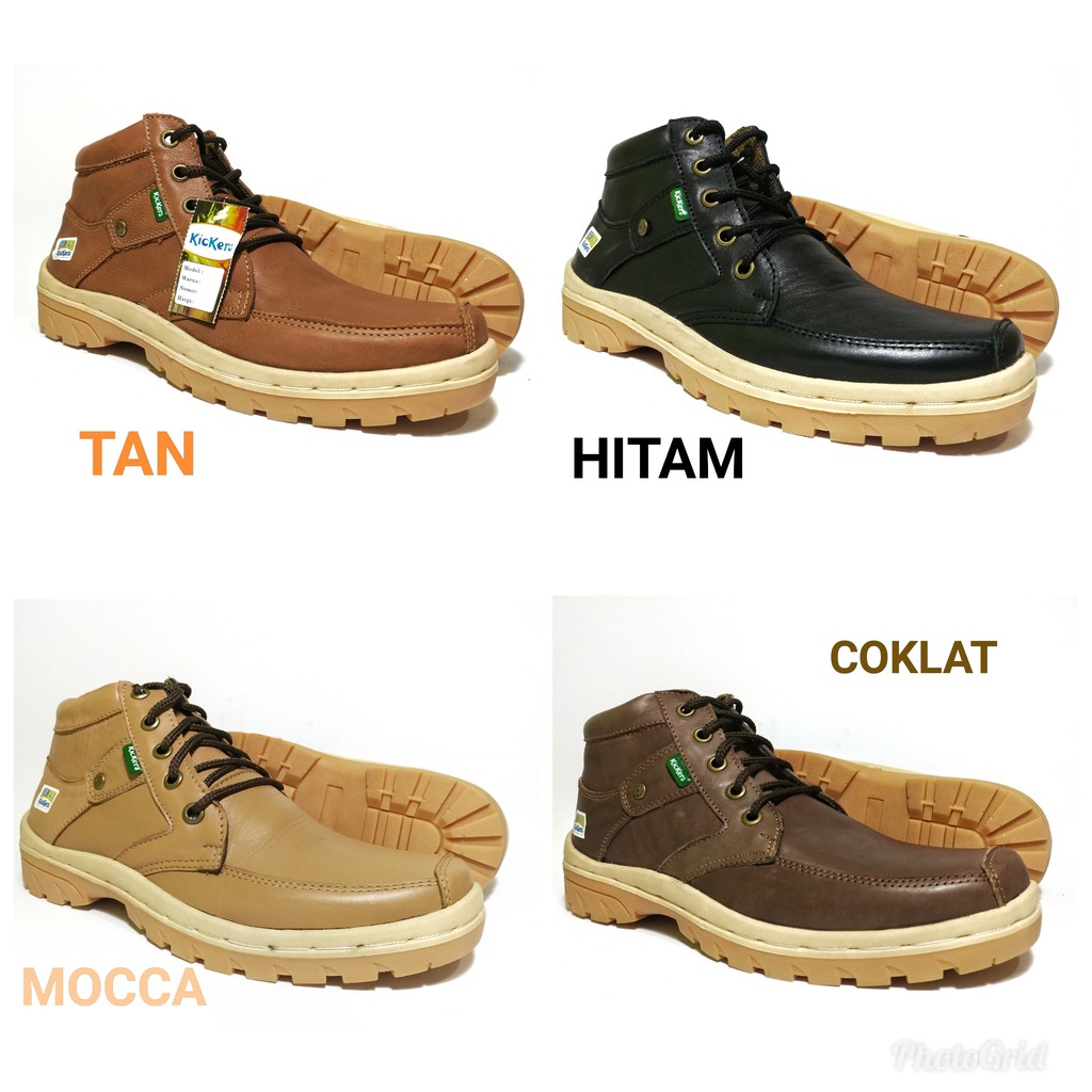 sepatu kickers boots pria bahan kulit sapi