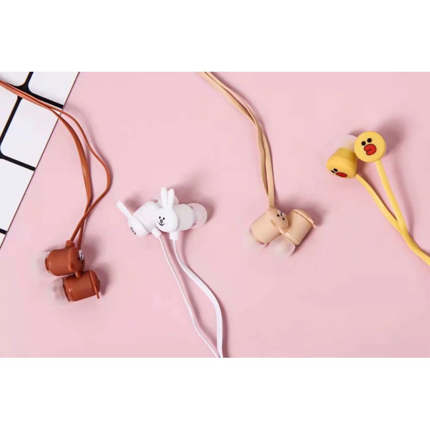 [KN-8128] Earphone Karakter Kartun Line / Penjepit Kabel Headset Kulit Lucu / Wadah Earphone Kartun