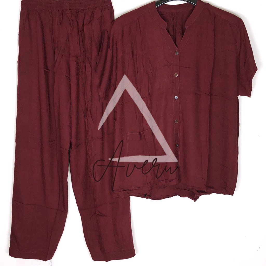 JUMBO Baju Tidur Wanita Piyama Setelan Rayon CP Celana Panjang - Polos-1