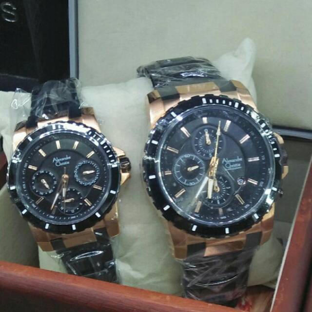 NEW JAM TANGAN COUPLE ALEXANDRE CHARISTIE BLACK GOLD AC6141 ORIGINAL
