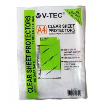 

PP Pocket Sheets Protector A4 V-tec isi 100 sheet/ Plastik Pocket V-tec/ Sheet Protector A4