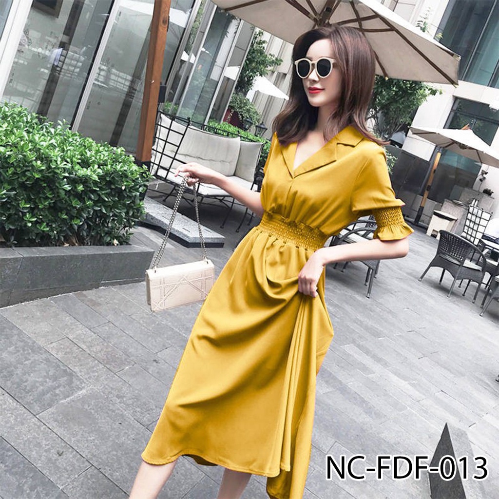 DRESS KONDANGAN WANITA KOREA PENDEK KOREAN STYLE KIRANA 3 WARNA HITAM, KUNING, DAN PINK