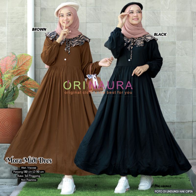 Midi Kerah Polos Orinaura Naura Gamis Busui Home Dress Rayon Crinkle Airflow Premium Homey / Safia R