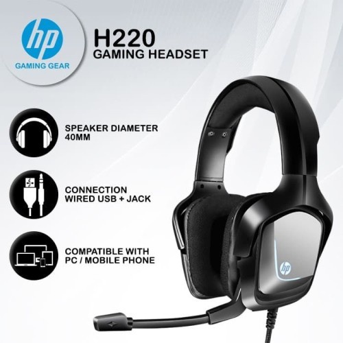 Headset Gaming HP H220 Blue LED USB + Jack Wired Headphone Gaming H-220