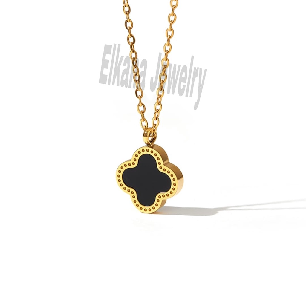 TITANIUM KALUNG BUNGA 2SISI TERMANIS SUPER BERKELAS PERHIASAN ANTI KARAT&amp;ANTI LUNTUR
