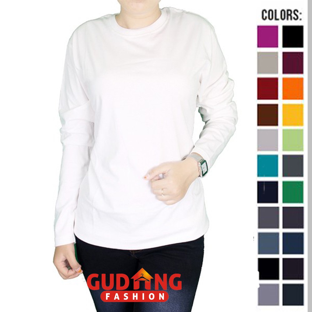 Tshirts Wanita Lengan Panjang Polos Cotton Combed S20 - Banyak Pilihan Warna POLW (COMB)