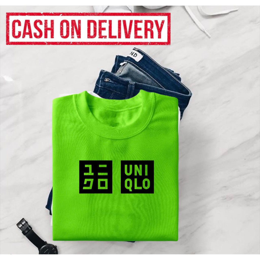 COD BAYAR DI TEMPAT KAOS BAJU UNIQLO LOGO KATUN KOMBED 30S PREMIUM DISTRO PRIA WANITA TSHIRT TEES-Hijau Stabilo