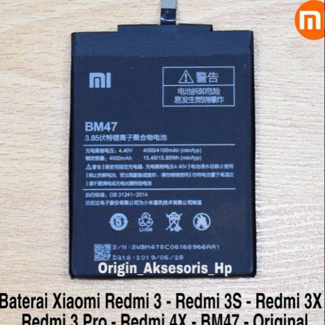 BATRE BATERAY BATTERY XIAOMI BM47 REDMI 3 - 3PRO - 3X - 3S - 3S PRO - 4X