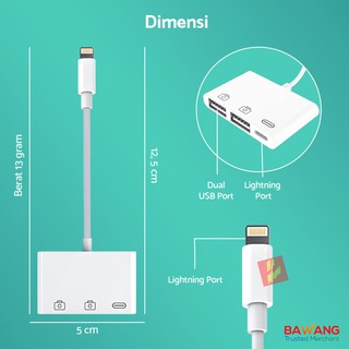 Lightning to Dual USB 3 Camera Adapter OTG Support