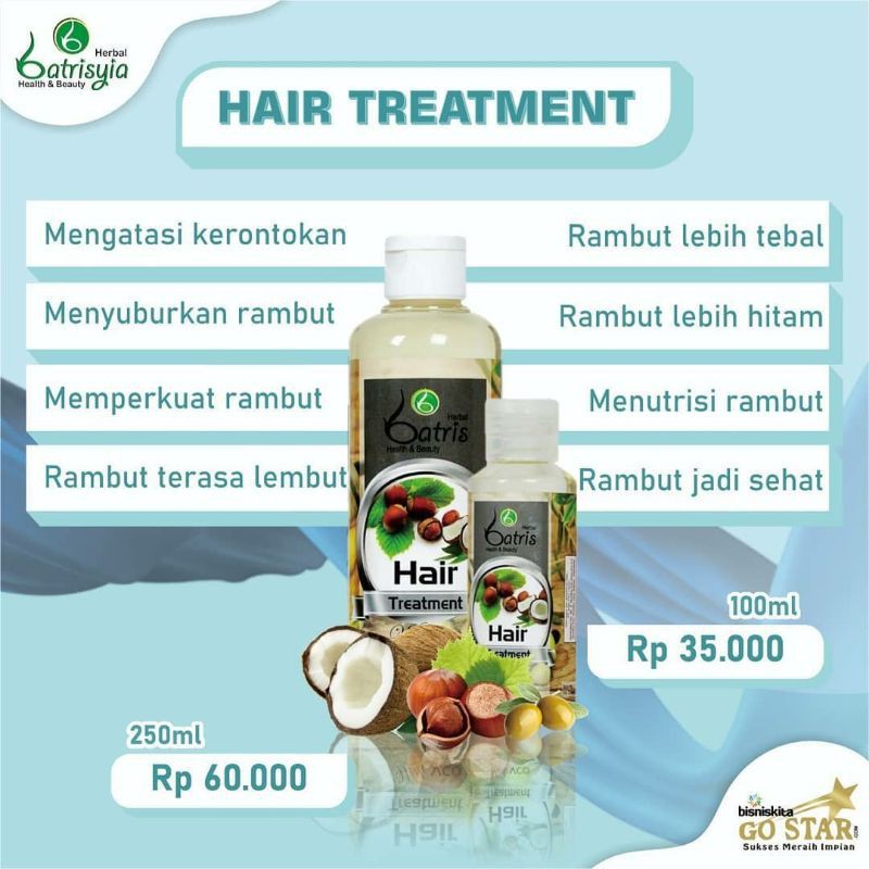 HAIR TREATMENT BATRISYIA/ MINYAK PENEBAL PENGHITAM RAMBUT/ MENGATASI UBAN KETOMBE RAMBUT RONTOK