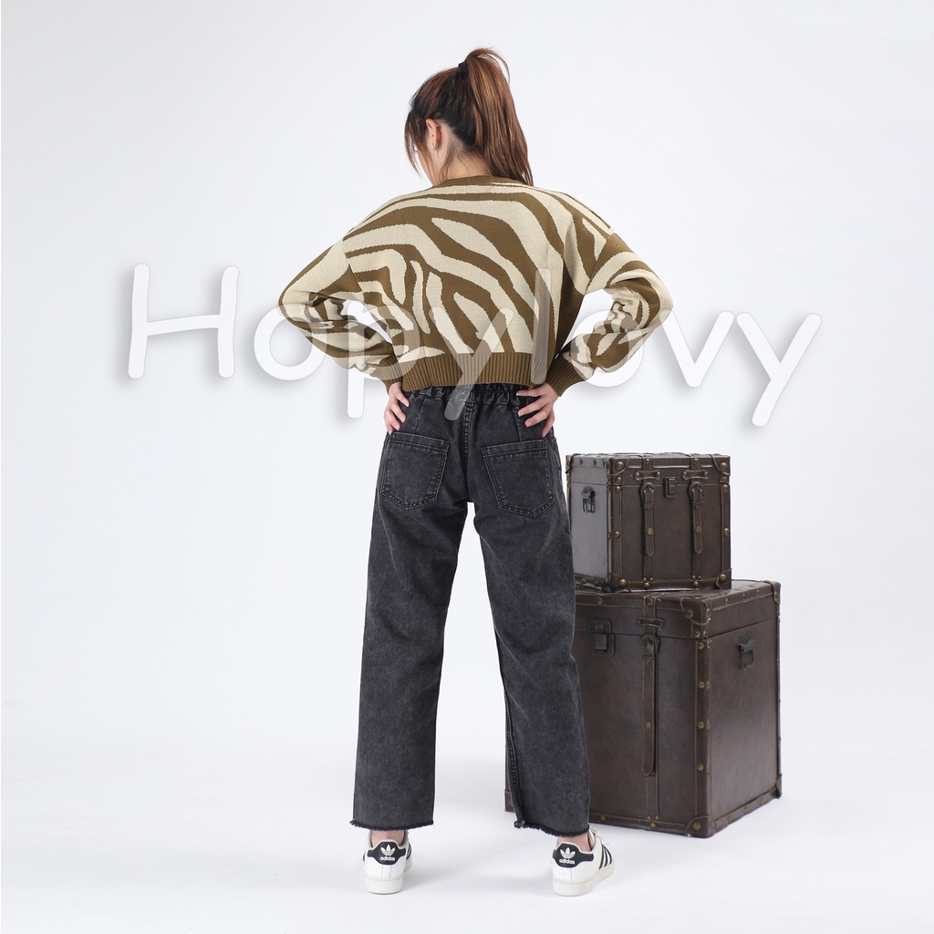 HOPYLOVY - Celana Panjang Boyfriend Jeans Wanita Highwaist Jeans Rawis Alecia