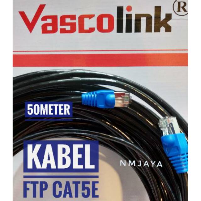 Kabel Lan Outdoor 50 Meter FTP CAT5e Siap Pakai sudah dicrimping rj45 besi dan plugbooth Vascolink Hitam