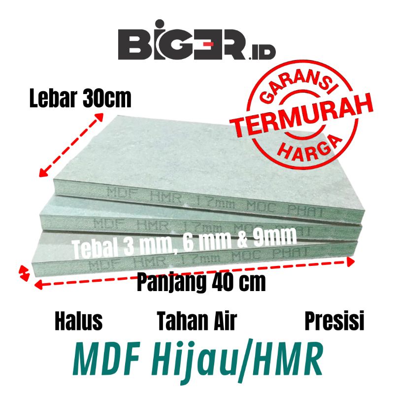 MFD Hijau 30X40 Papan Kayu HMR polos 30cmX40cm Bahan MDF Hijau potongan 30cmX40cm Papan MDF Hijau 3m