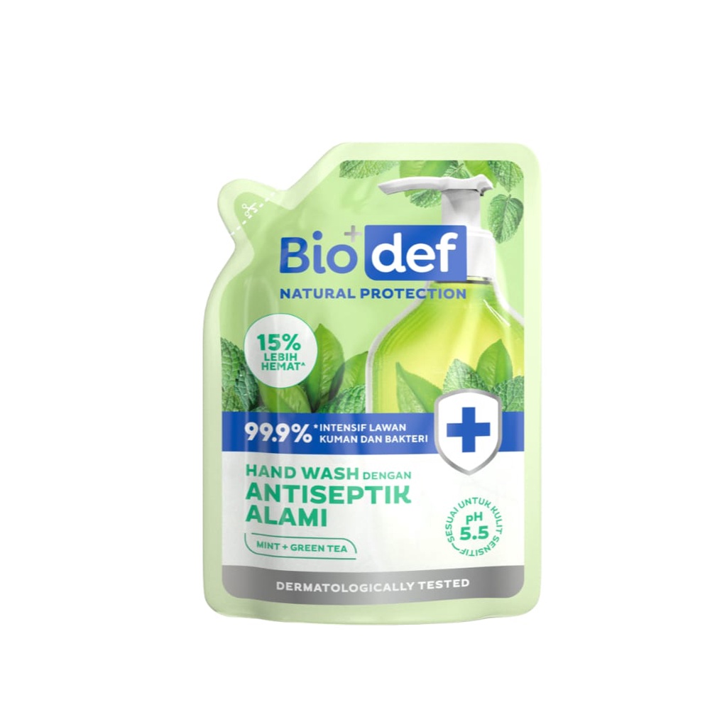 Biodef Natural Protection Mint + Green Tea Hand Wash ( Botol 250mL &amp; Refill 200mL )