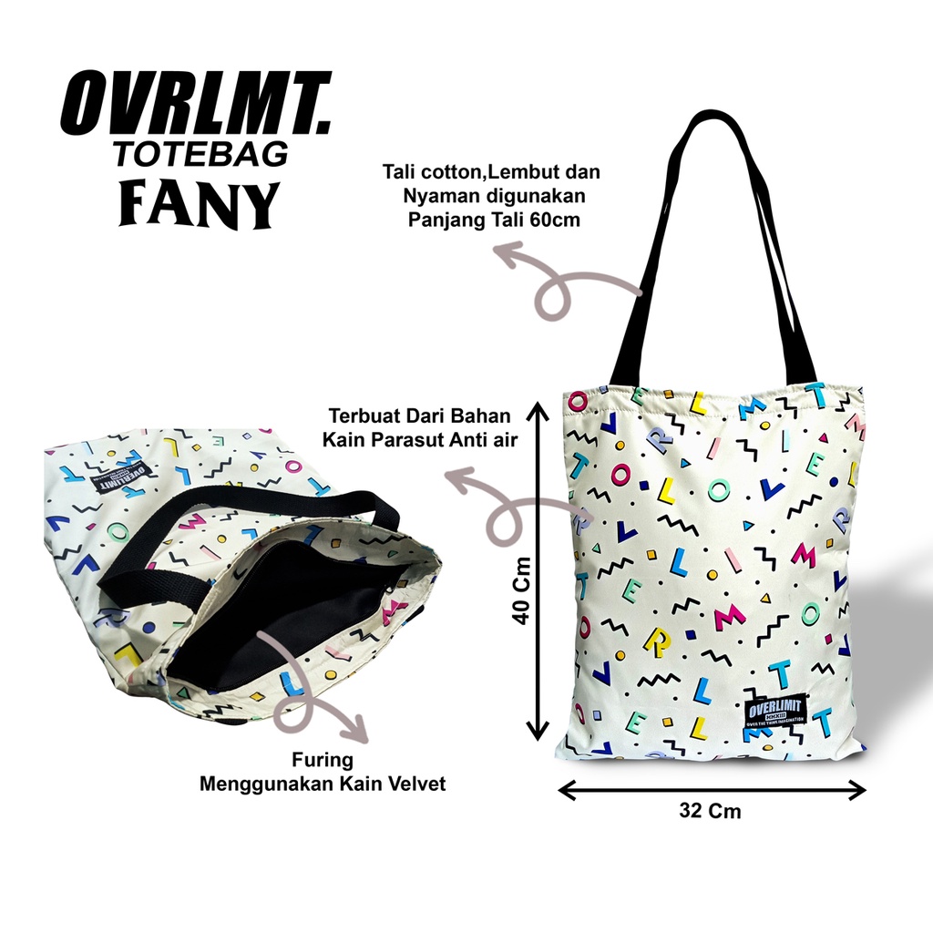 Tas Totebag OVERLIMIT Tote Bag Resleting Serba Guna / Totbag Distro Tas Tootbag Casual Tot Bag Motif