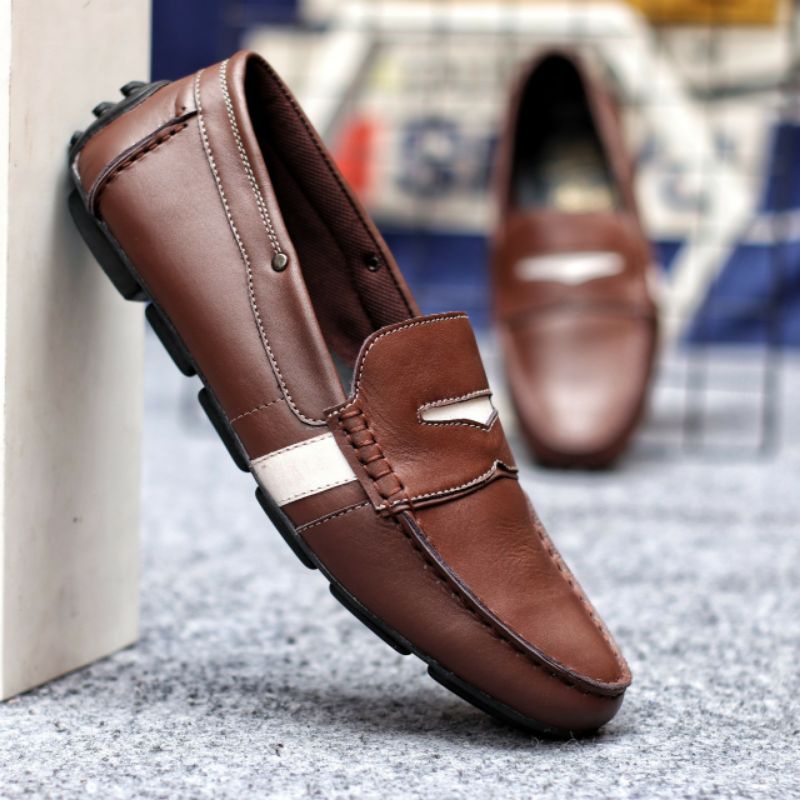 VELAZ BROWN Sepatu Pria Kulit Asli Slip On Cowok Casual Slop Formal Kerja Kantor Loafers Pesta