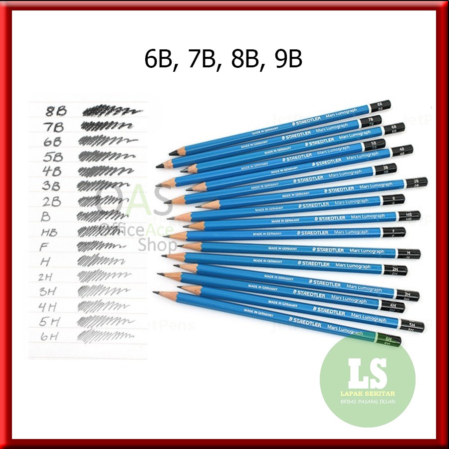 

Pensil Mars Lumograph Staedtler Pencil ASLI 6B, 7B, 8B, 9B