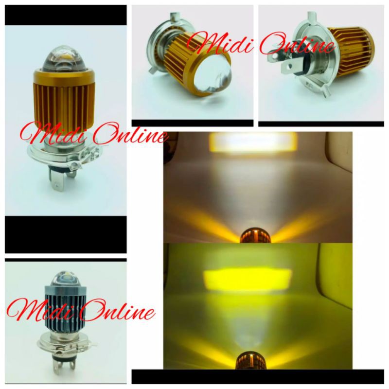 Lampu Depan H4 Lensa 2Warna PutihKuning - Headlamp H4 Hi Low Laser 2 - Lampu Led H4 Lensa 2Warna - L