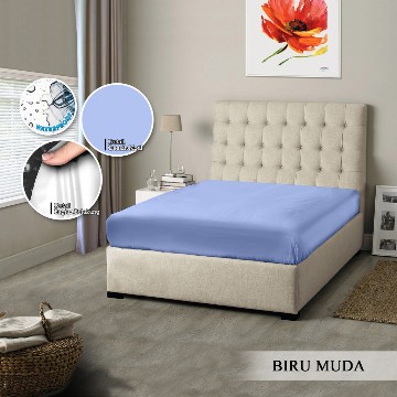 SPREI MONALISA POLOS WATERPROOF - 160x200 anti ompol air water proof polos emboss- 160 QUEEN sp160wpmona-Biru Muda