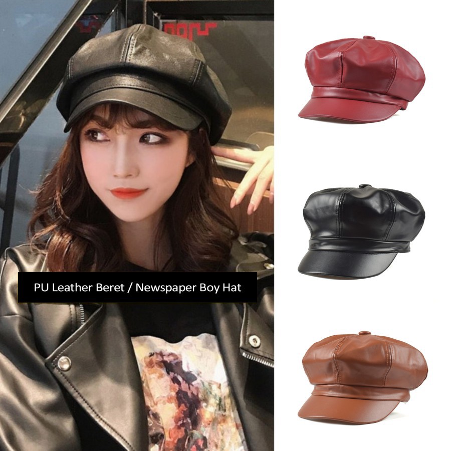 BEKL beret kulit kpop idol topi korean pu leather painter hat mangaka