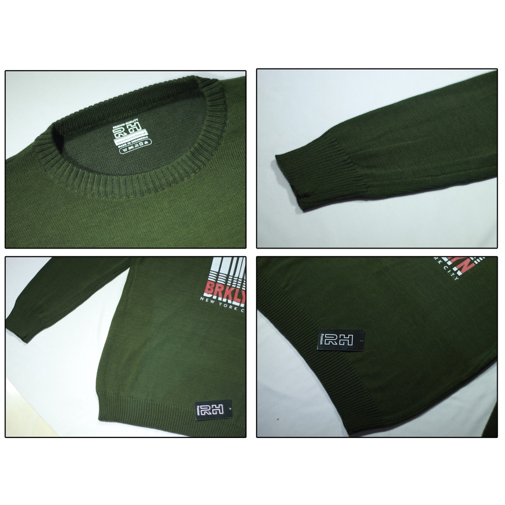 RH - sweater baju rajut crewneck pria original kerah oblong rajutan