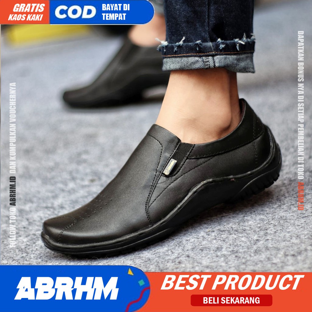 ABRHM DILBA Sepatu Slip On Pria Sepatu Pria Casual Kulit Asli Sepatu Kasual Pria Pantofel Kerja Kuliah Semi formal Original Kekinian Murah Terlaris