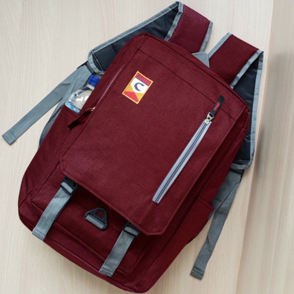 SHOPEE 6.6 SUPER SALE!! Backpack  Laptop Ransel Sekolah SMP SMA Kuliah Ransel Pria Ransel kerja Backpack Laptop Model Casual - Maroon + Bonus Raincover