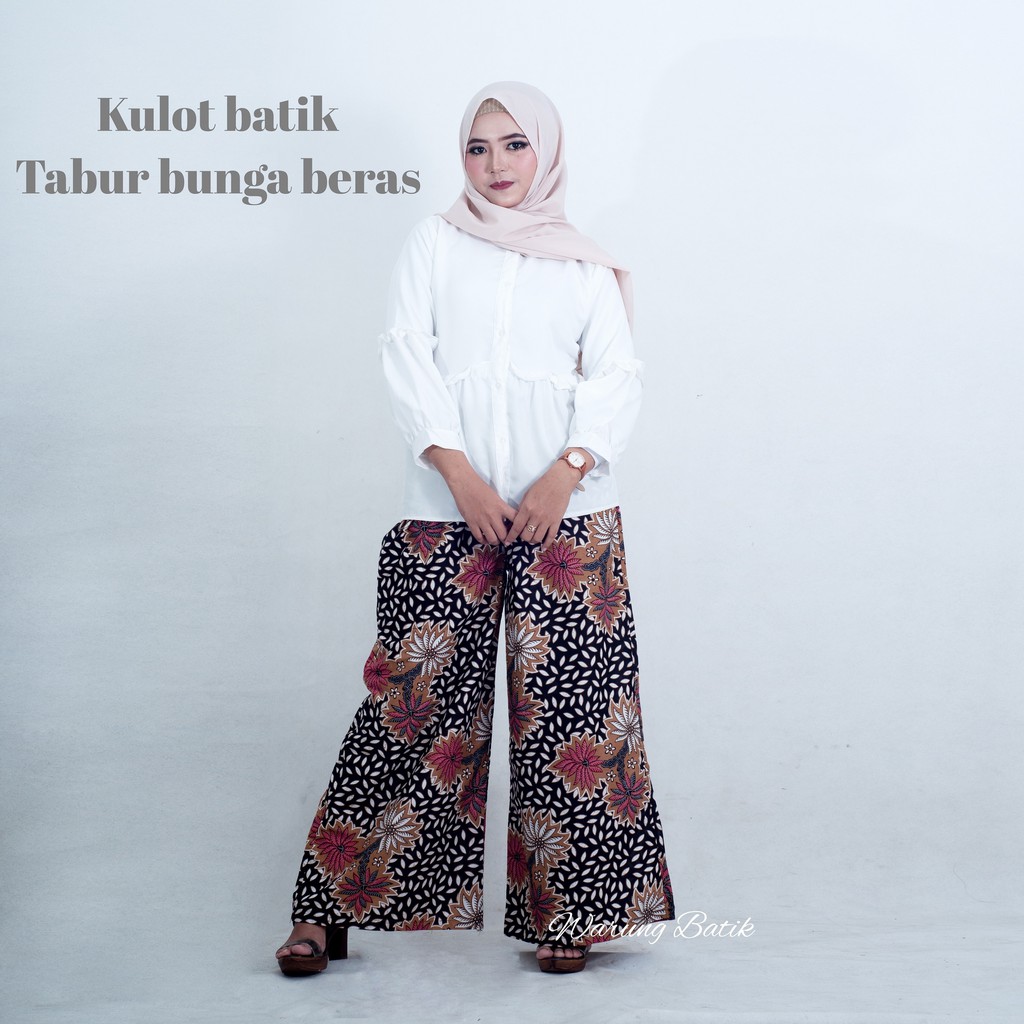 KULOT BATIK WANITA PEKALONGAN SOGAN MOTIF BATIK JARIK LAWASAN CULLOTES PANTS MURAH KULOT BATIK-Tabur bunga beras