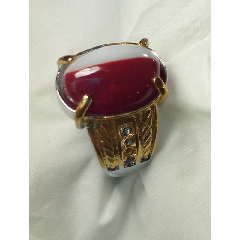 Batu cincin motip merah putih natural
