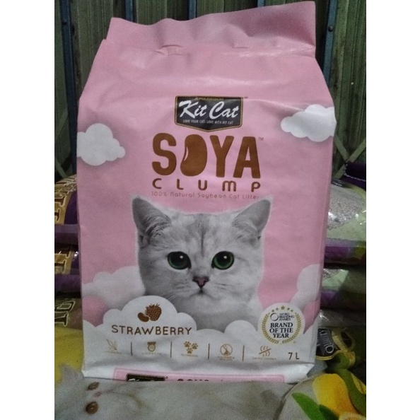 Pasir Kucing Kit Cat Soya Tofu 7liter Pasir Soya Aroma Strawberry