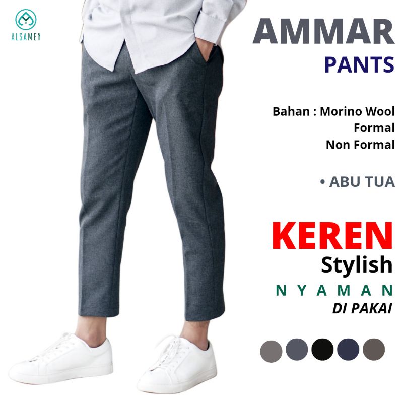 Original Alsamen (Zidn Apparel) Celana Panjang Pria Ammar Pants | Celana Sunnah (Laa Isbal) Ankle Pa