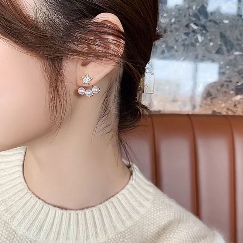 Anting Tusuk Silver Wanita Model Gantung Belakang Hias Mutiara Gaya Retro Korea