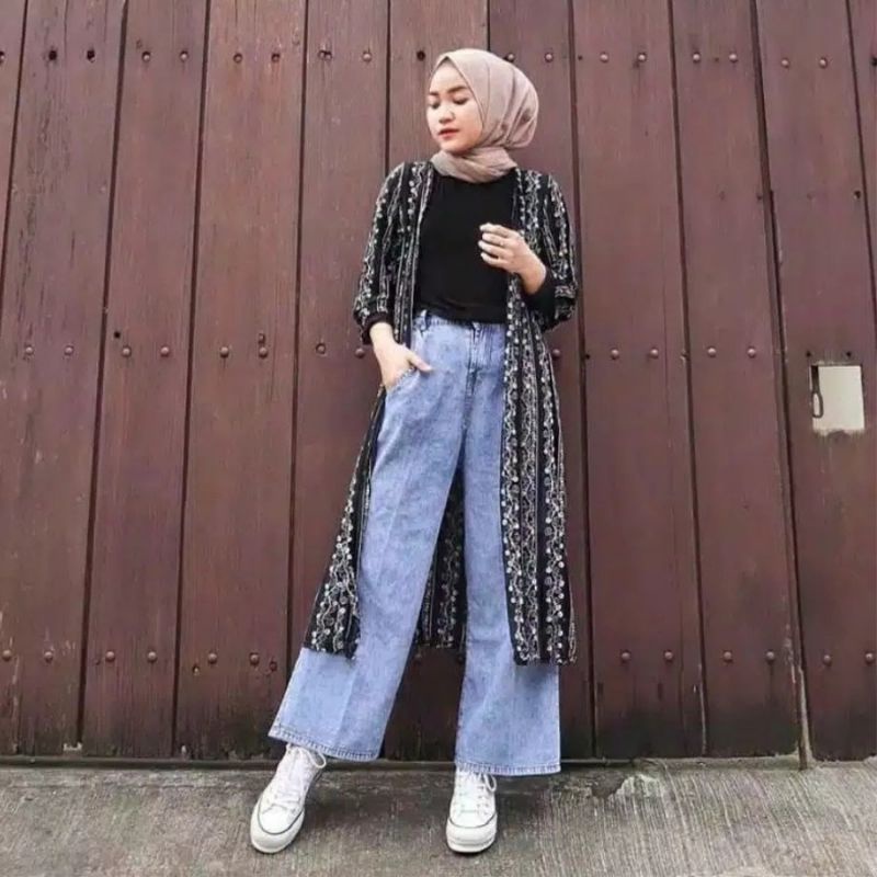 Highwaist Kulot Jeans Wanita Loose