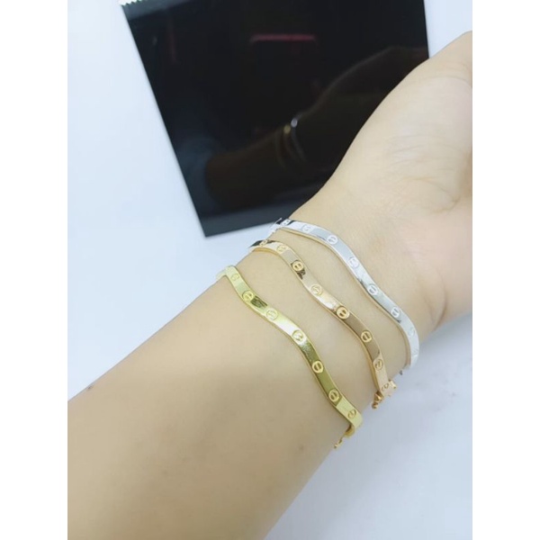 GELANG PERAK ASLI SILVER 925 LAPIS EMAS/GELANG BANGLE CART*ER GELOMBANG POLOS/ASLI SILVER/FASHION WANITA