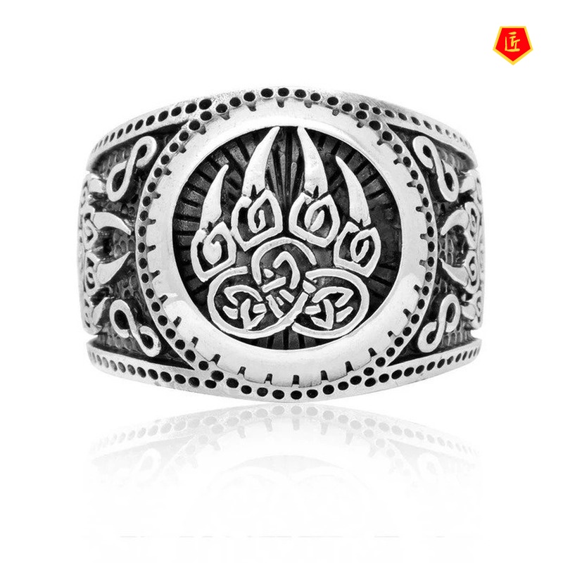 [Ready Stock]Retro 925 Silver Creative Viking Printing Ring