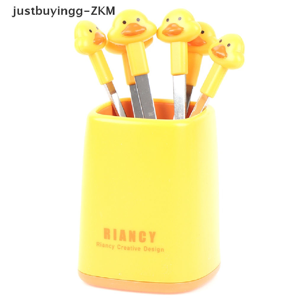 [justbuyingg] 6pcs/Set Cute Cartoon Duck Stainless Steel Dessert  Mini Salad Fruit Fork [zkm]