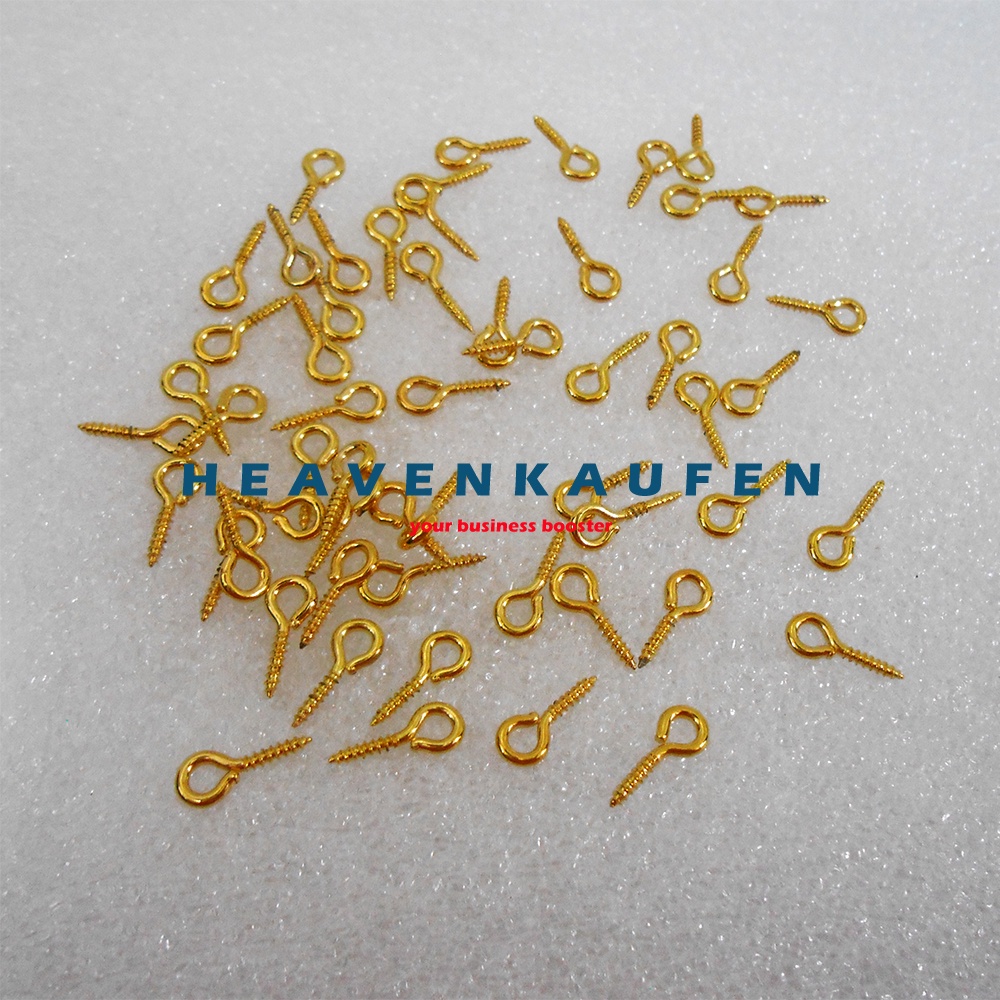 Sekrup Paku Ulir Gantungan Kunci Craft DIY Kecil Panjang 12 mm Warna Gold Emas Harga Per Pack isi 100 Pcs