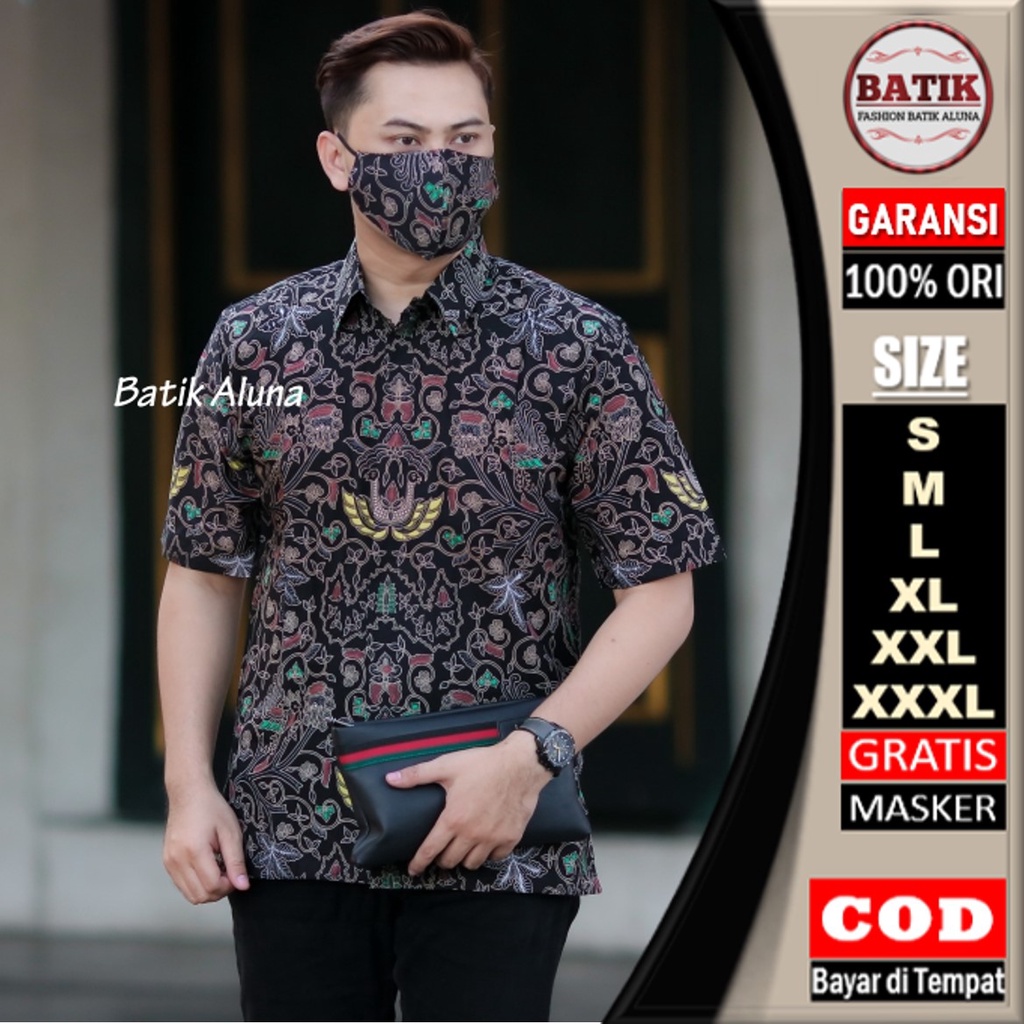 Kemeja Batik Pria Lengan Pendek Premium Baju Batik Pria Lengan Pendek Seragam Kerja Kantor Ukuran Reguler Eksklusif FASHION BATIK ALUNA